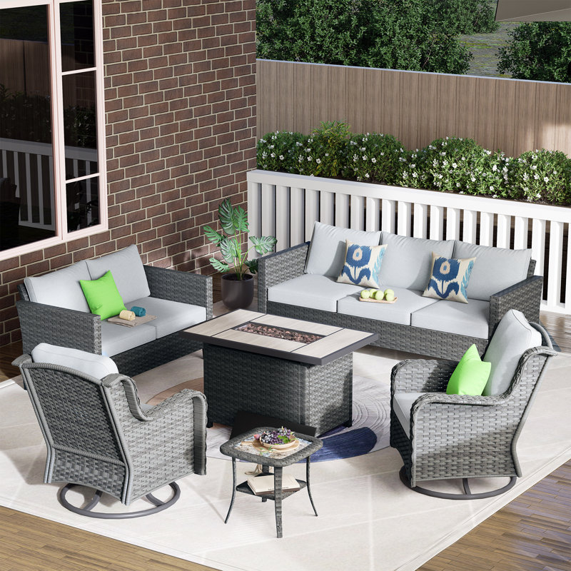 GRS 7 - Person Patio Conversation Set with Cushions, Gray