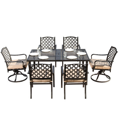 7 Outdoor Dining - Metal, Beige Cushions For Garden Leisure Patio Metal 7 Pcs With Amusing Intervals