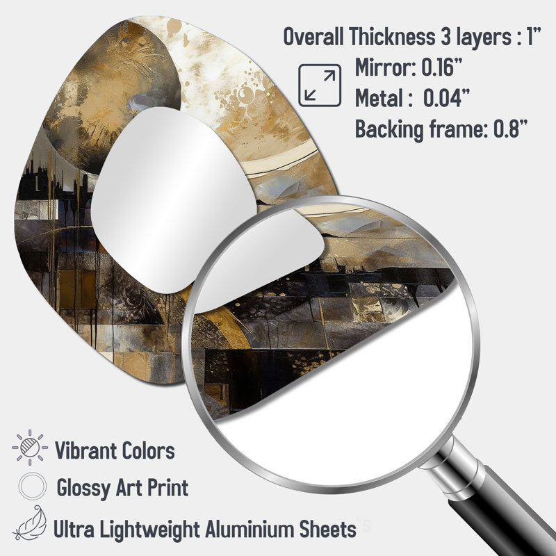 Exploring The Evolving Golden Moon II - Landscape Asymmetrical Decorative Mirror, Traditional Unique Shape Large Wall Mirror, Printed Metal Art