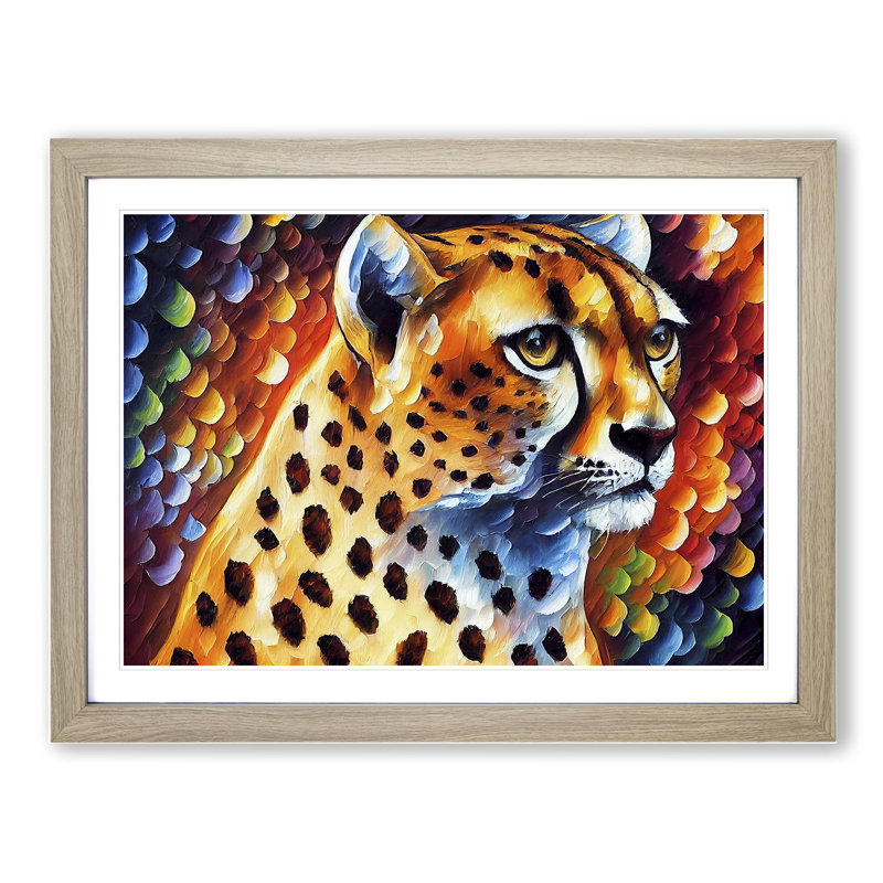 Cheetah Vol.3 Abstract 1 Piece Single Picture Frame Painting, 34cm H x 46cm W x 2cm D, Oak