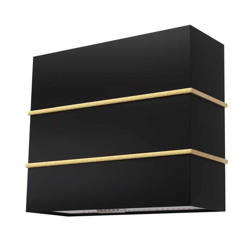 Akicon Stainless Steel 600 CFM Ducted (Vented) Wall Mounted Required Range Hood, Black/Gold