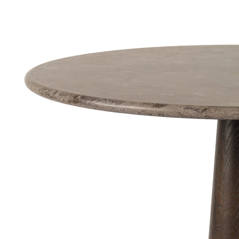 Goetz Bar Table-Brown Oak-Bar, Warm Gray Marble/Brown Oak, 42.5" H x 32" L x 32" W