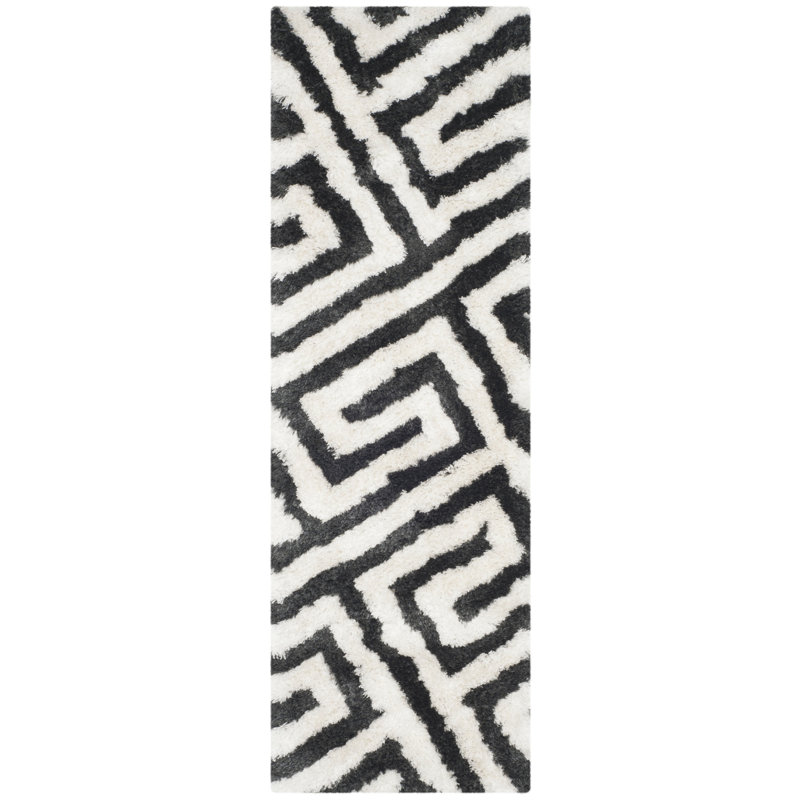 Janitra Shag Hand Tufted Performance Geometric Rug, Runner 2'3" x 7'