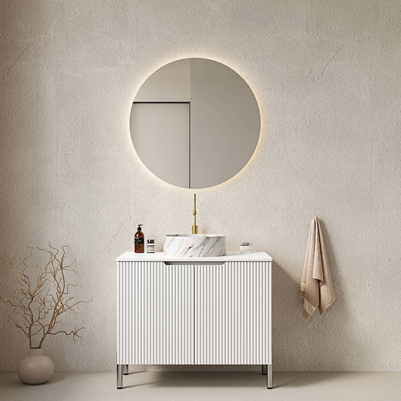 Meuble-lavabo de salle de bain autoportant 2 portes avec évier, Blanc