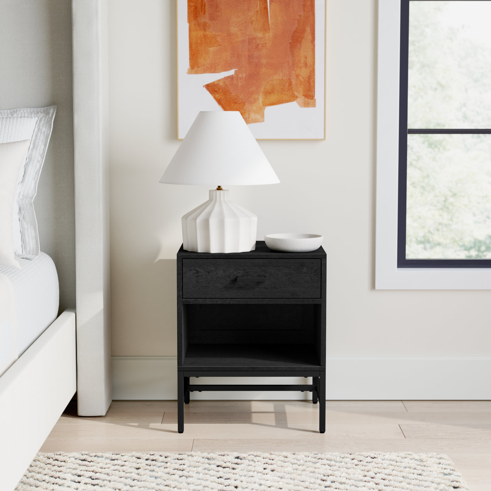 Tall 1-Drawer Mango Nightstand, Black
