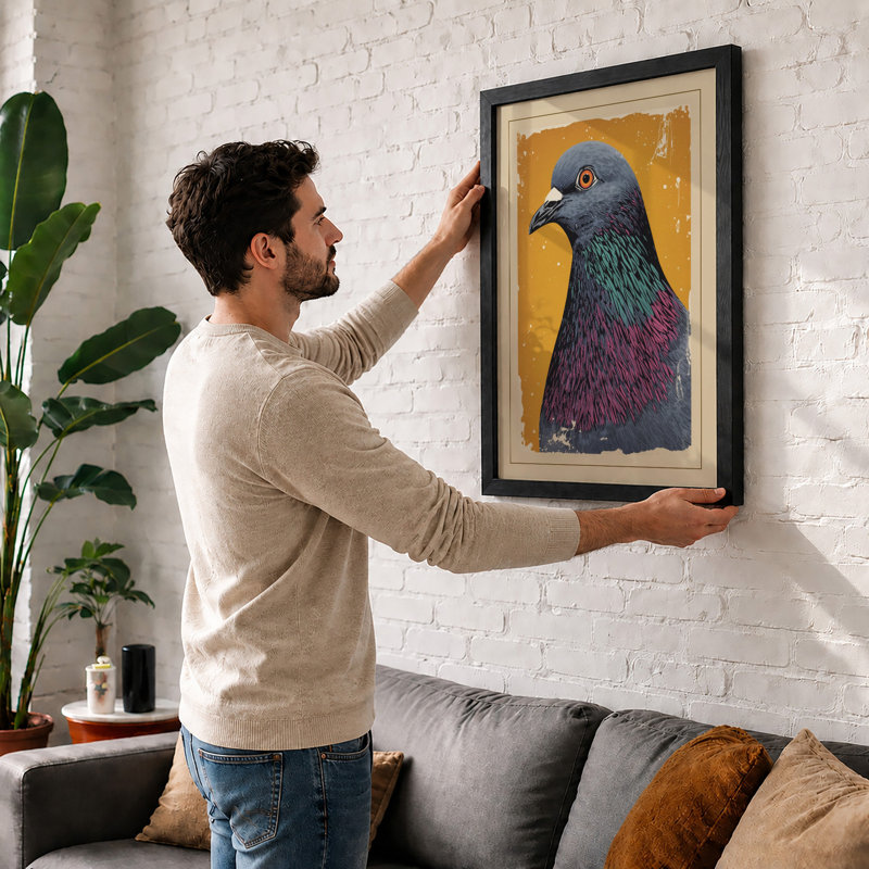 Pigeon Portrait Modern - Framed Print, A4 - 29.7 x 21.0 cm, White