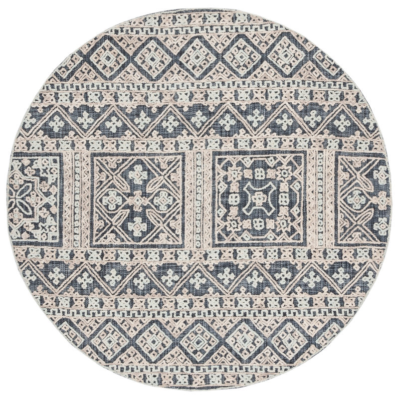 Hand Tufted Wool/Cotton Southwestern Rug in Beige/Gray, Round 7'