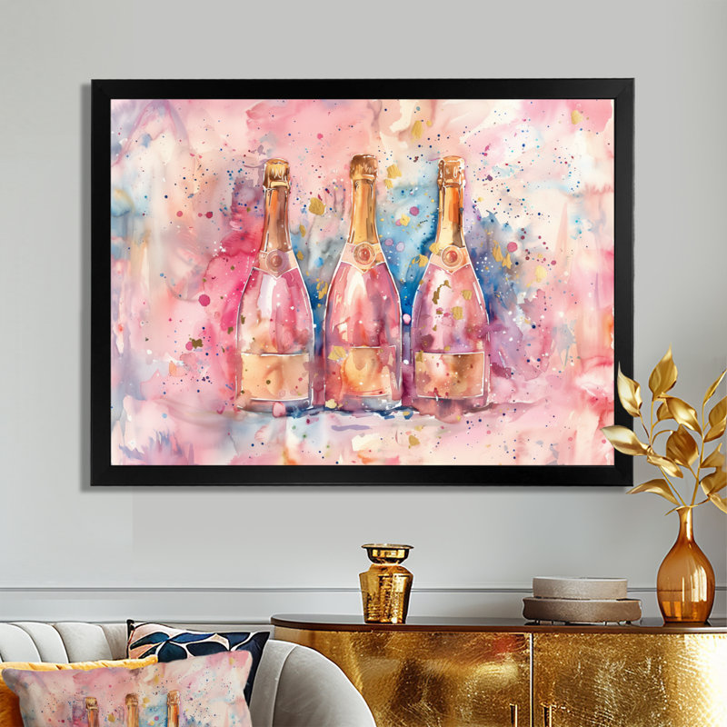 Elegant Champagne Showers I - Champagne, art mural, White Picture Framed, H 16 po x l 32 po