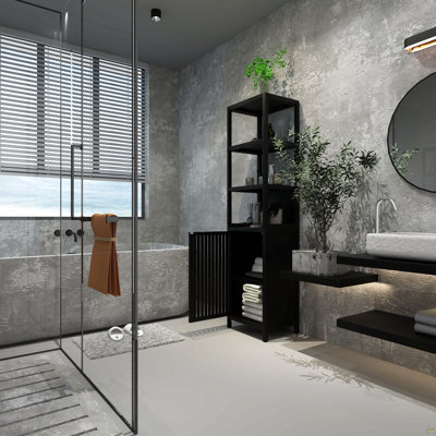 Storage Tall Slim Cabinet With Shutter Door And 3 Tier Shelves, Freestanding Linen Tower Cabinet