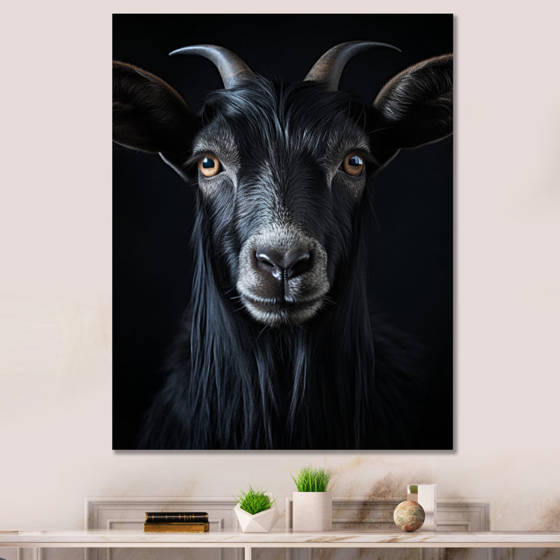 Portrait de chèvre Lakenzie en noir et blanc sur toile, H 44 po x l 34 po x P 1,5 po, Toile tendue