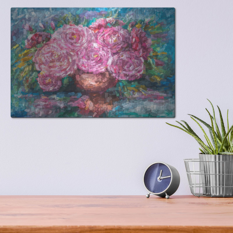 «Pink Roses, Just for You» par Lena Owens, art mural en métal, H 12 po x l 16 po