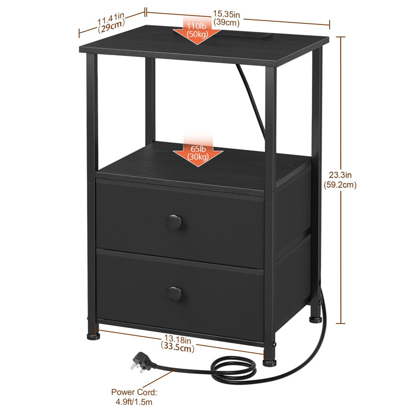 39cm W Metal Bedside Table