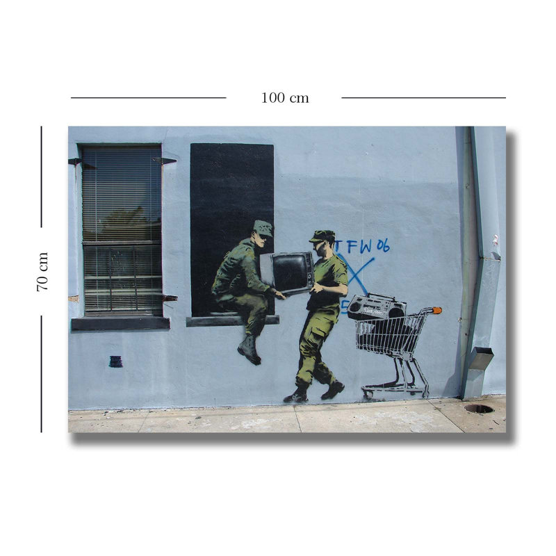 Soldiers With TV Graffiti Canvas Wall Art