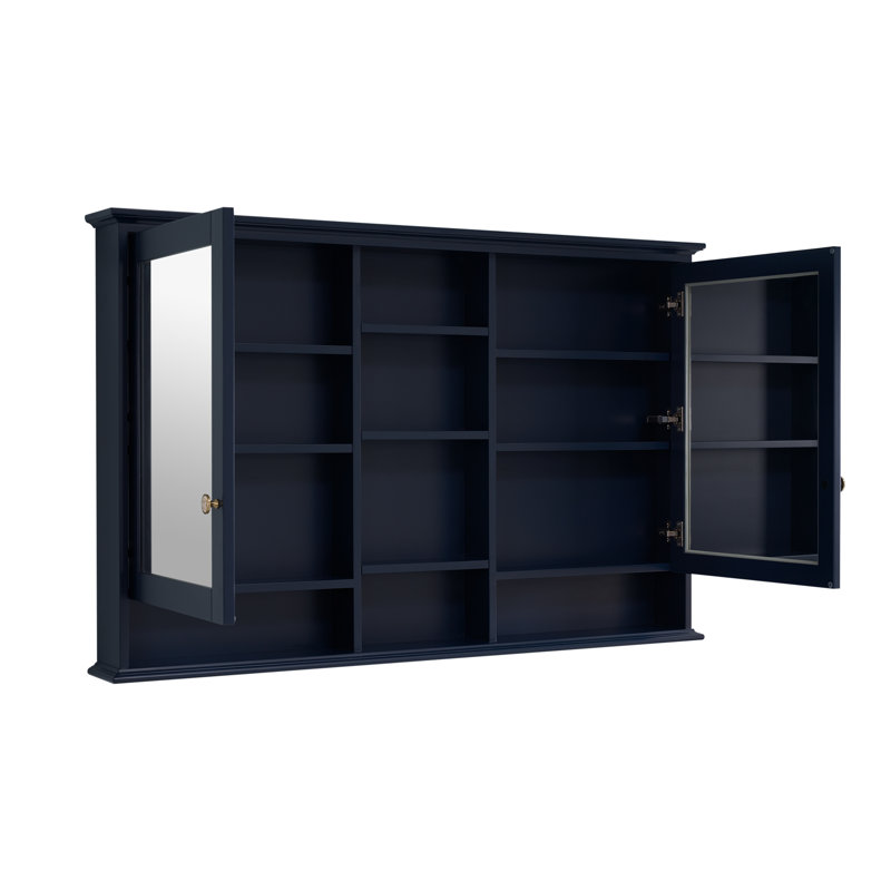 55'' W  X 35'' H Surface Framed Medicine Cabinet With Mirror  And 9 Fixed Shelves,Navy Blue, Navy Blue