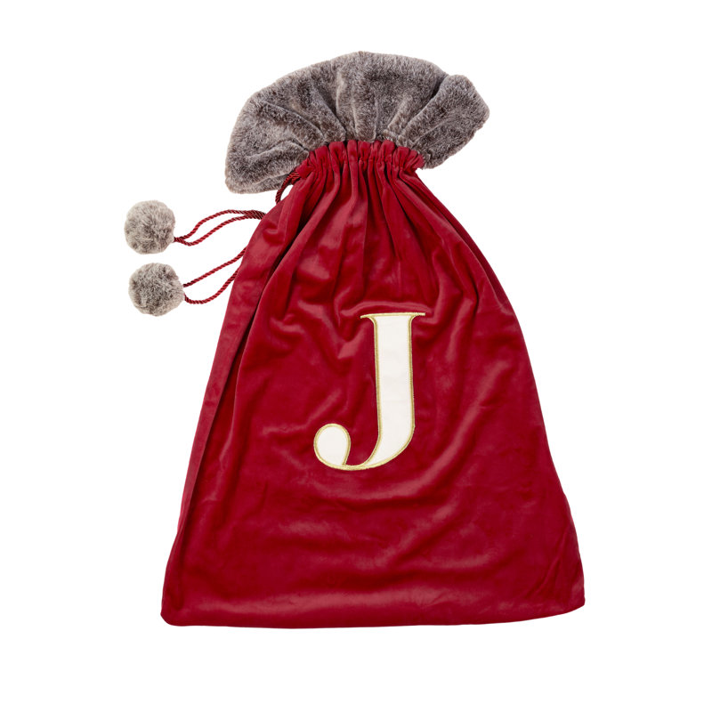 Luxury Christmas Sack with Monogrammed Letter J, Red