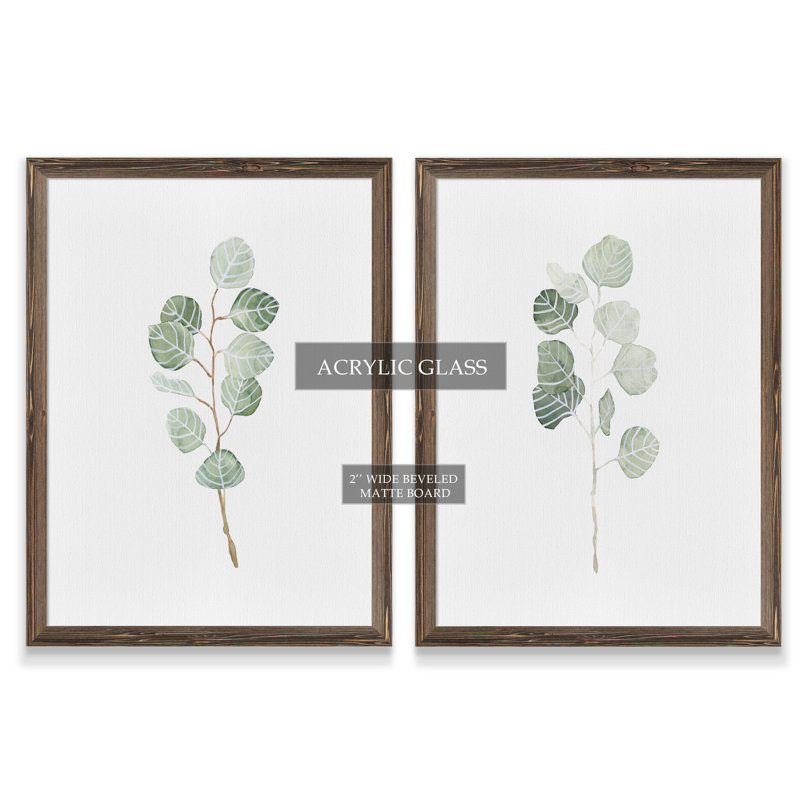 «Soft Eucalyptus Branch III» par Vincent Van Gogh - ensemble de 2 reproductions d'art encadrées, Espresso Framed Canvas