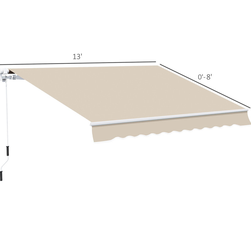 13' X 8' Beige Awning. & Water-, Aluminum Frame. Manual Crank For Deck, Balcony, Yard Sunshade And Heat Reduction Retractable Deck Awning - Beige. Water- Fabric, Frame, Shelter