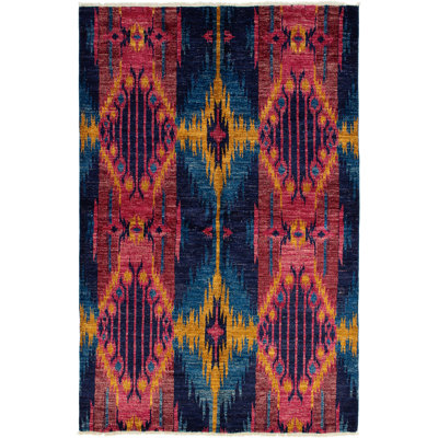 Tapis de bois one-of-kind à la main noué la 2010 shalimar bleu/rouge/rouge/jaune 6 pi x 9 pi zone en laine Céline