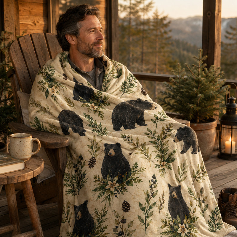 Couverture en flanelle Botanical Black Bear