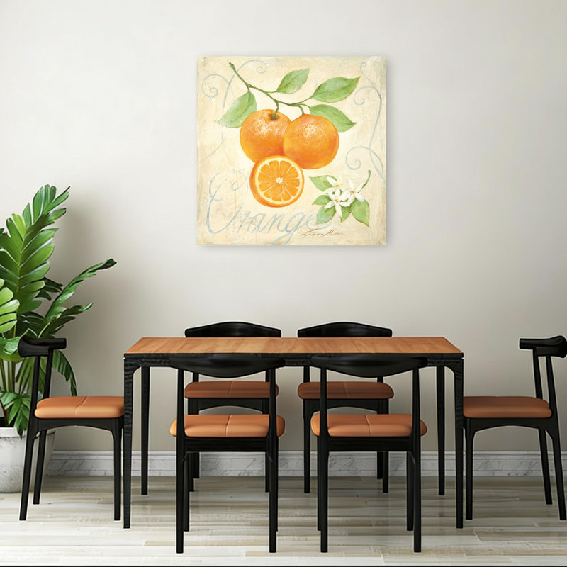 Oranges fraîches et fleurs rustiques, fleurs abstraites, art mural, 36" H x 36" W
