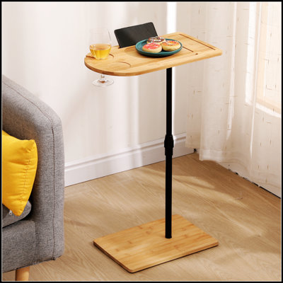 Bamboo Adjustable C-Shaped Side Table With Slots For Sofa And Bed, Perfect For Modern Convenience And Comfort.