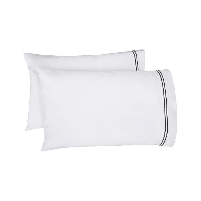 400TC Double Embroidery Cotton Sateen Pillowcases (Set Of 2), White/Dark Gray