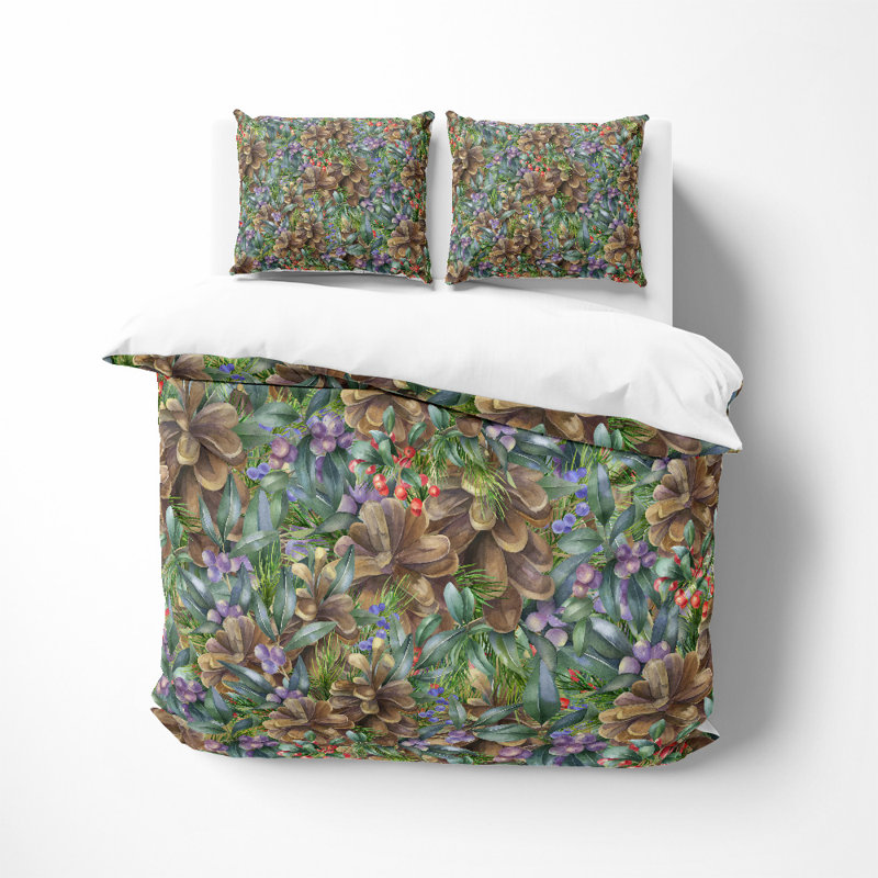 Housse de couette en pin et baies peintes de style peint, Housse de couette très grand + 2 taies décorativ