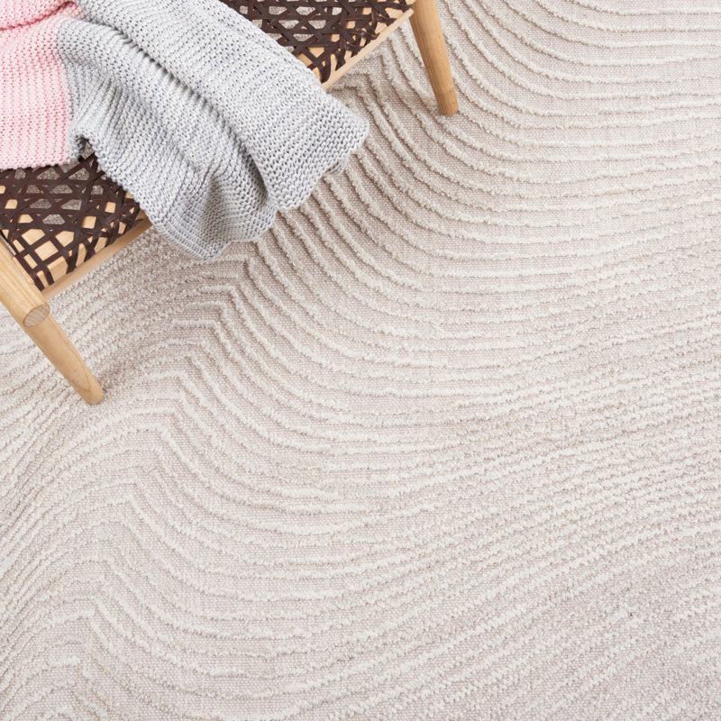Aniessa Striped Hand Tufted Wool/Cotton Area Rug in White, Square 6'