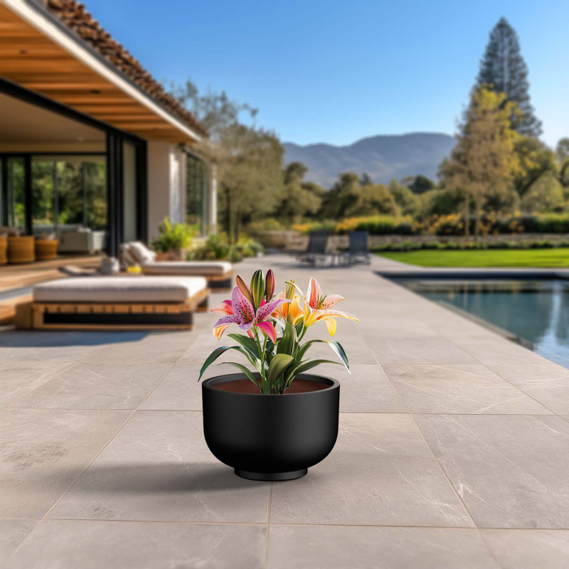 Large (Upgraded Interior) Concrete Round Planter / Pot With Drainage Holes, 11.81" H x 17.72" W x 17.72" D
