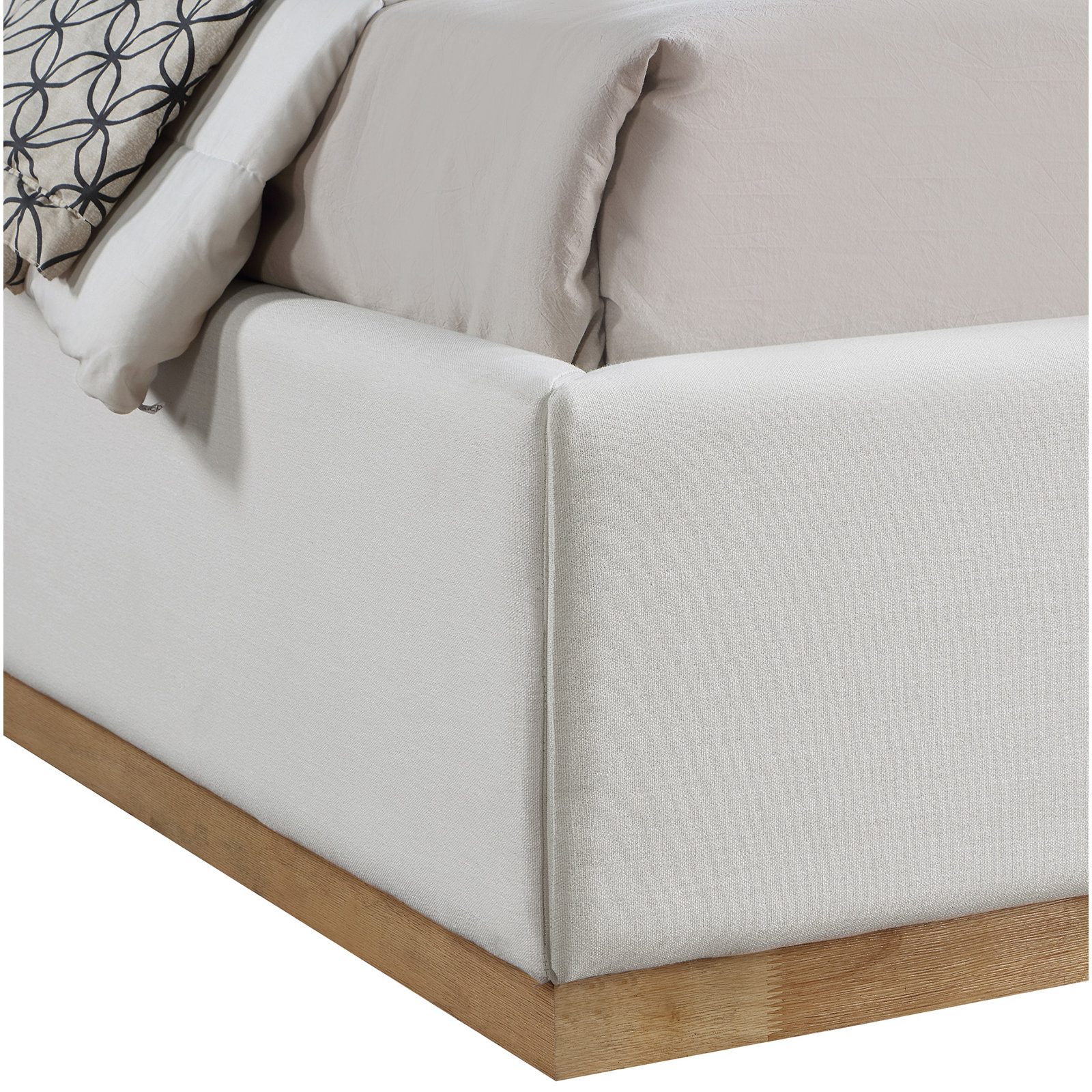 Upholstered Panel Bed, Cream Linen Textured Fabric, Full / Double