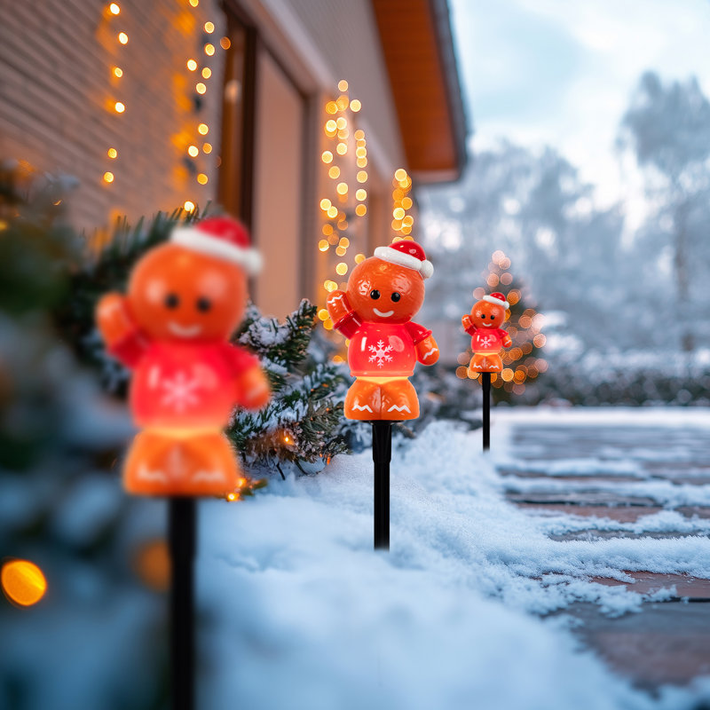 Marqueurs de chemin de Noël en pain d'épice avec chapeau de père Noël - 16,75 po - ensemble de 3