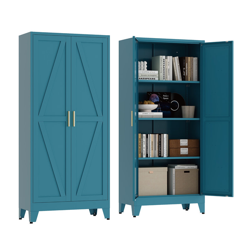 61-inch Tall Metal Cabinet with 2 Doors and 3 Adjustable Shelves(Blue), Natural, 61" H x 27.56" W x 13.78" D