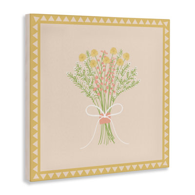 Toile avec bouquet de printemps à bordure jaune, design par Adrienne Morris