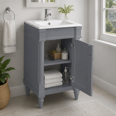 Meuble-lavabo compact avec lavabo, portes à fermeture en douceur et tablette réglable