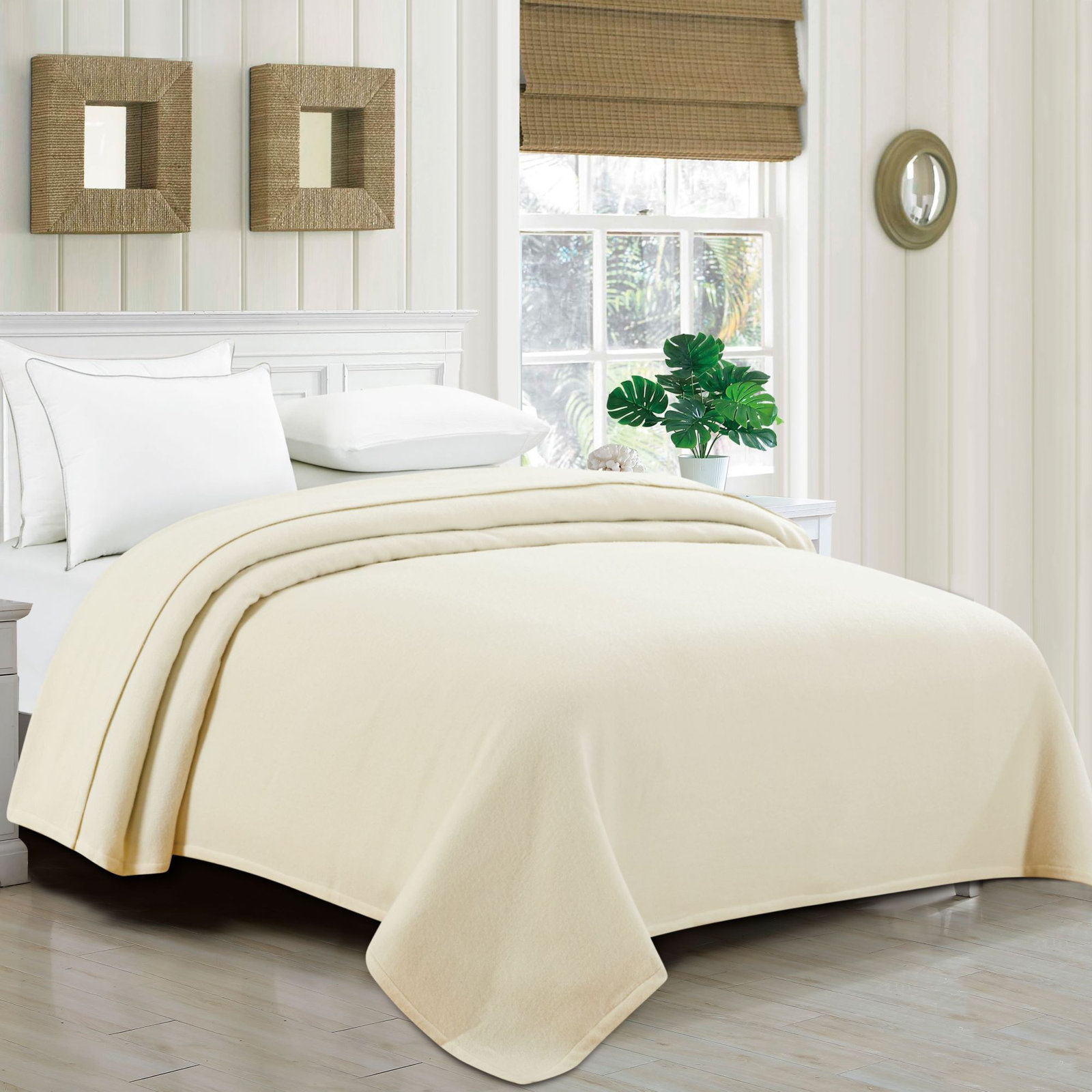 Hand Woven Throw Blanket, 90" W x 90" L, 6, Beige