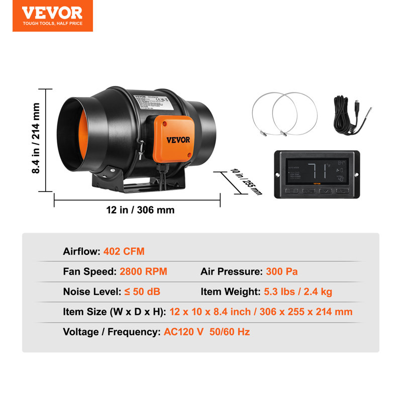 Ventilateur de conduit intégré 38 watts VEVOR