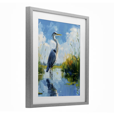«Blue Heron in Wetlands», reproduction sous verre encadrée, design par LSR Design Studio
