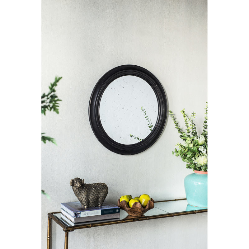Miroir circulaire de 23,5 po avec cadre en bois noir, splendeur classique antique pour le salon, le passage, la salle de bain, l'espace de décoration murale en bois, l'entrée