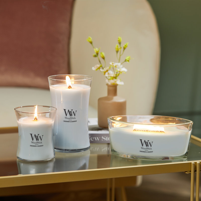 Grande bougie sablier WoodWick® Praline, Chou vert