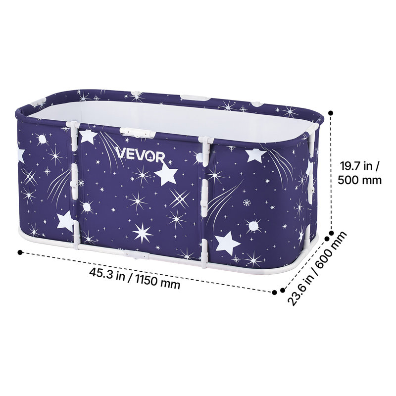 Portable Foldable Bathtub 45.3"x23.6"x19.7" Soaking for Adults Blue, for Bathroom Shower Stall, 3-Layer Insulation, Space Saving, Family Hot SPA Ice Bath Tub with 2 Drain Ports, Indoor Outdoor