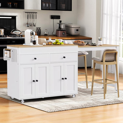 74.5 inch Kitchen Island with Extendable Dining Table , Rolling Kitchen Island on Wheels with Spice Rack and 2 Drawers, Kitchen Storage Cart with 4 Do by House of Hampton