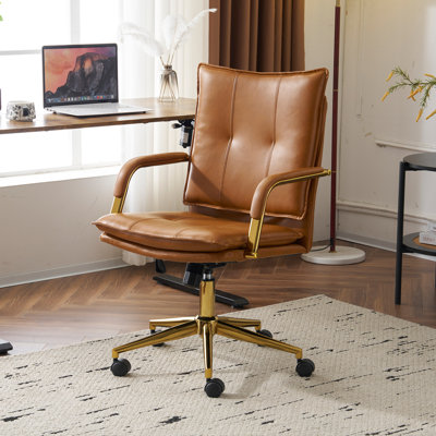 Abba 23.2''W Luxury Faux Leather Camel Office Chair with Padded Arms