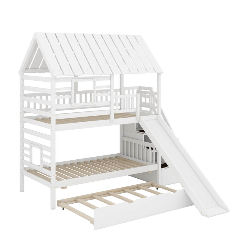 Twin Over Twin Bunk Bed With Trundle, White
