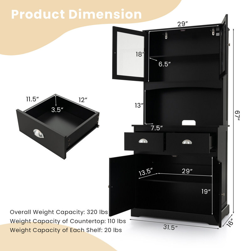 Arpi 67'' Kitchen Pantry, Black