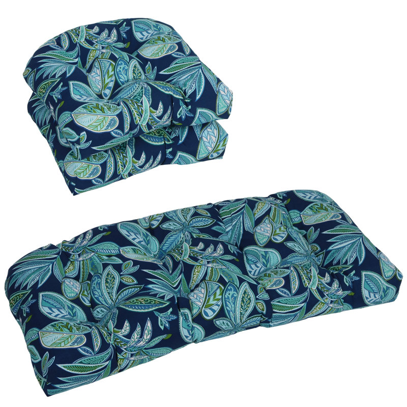 Ensemble de coussins de canapé d'extérieur à dossier arrondi (ensemble de 3), Bleu / floral marine Crestwood