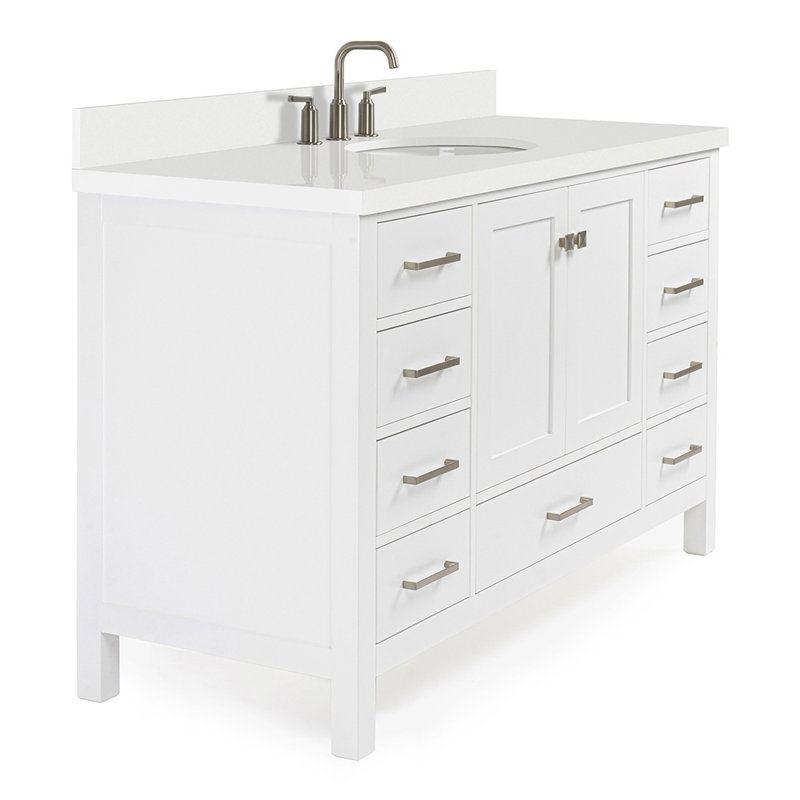 Ensemble de meuble-lavabo simple 55 po Cambridge, Blanc / nickel brossé, Ovale