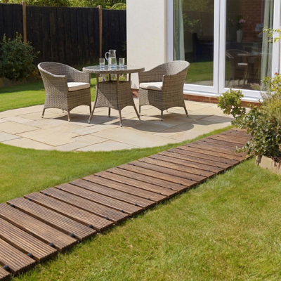 Bordure et entrée de jardin en bois 8 pi, sentier extérieur droit avec surface antidérapante, promenade décorative pour le jardin, la cour, le mariage et la fête
