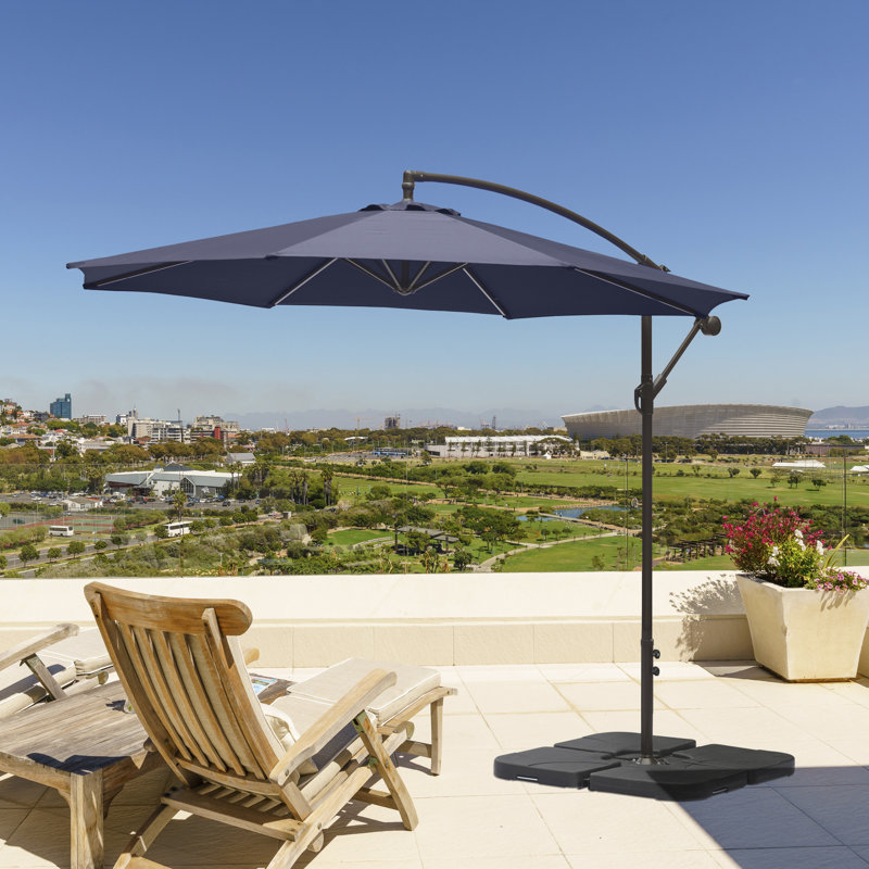 Hartt 120'' Cantilever Umbrella with Crank Lift , Counter Weights Included, Navy Blue