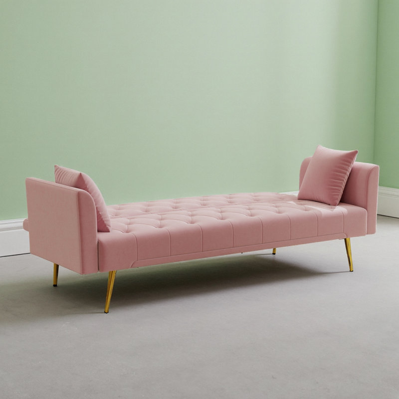 3-Position Backrest, Beige Velvet, Metal + Mid-Foot Frame, 1-Carton, Studio-Perfect, Pink