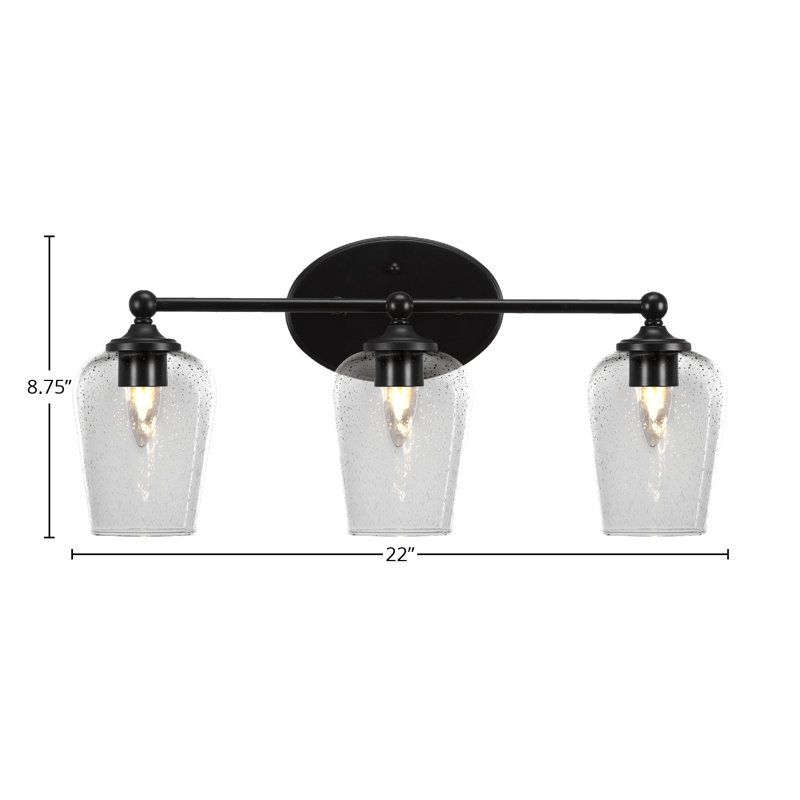 Barre d'éclairage de salle de bain Aitkens avec verre transparent de 5 po, Noir mat, 3
